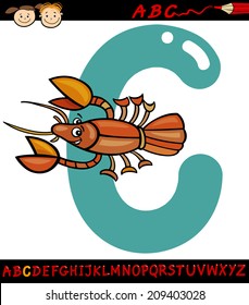 Cartoon Vector Illustration of Capital Letter C from Alphabet with Crayfish Animal for Children Education