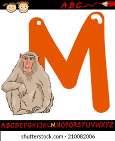 Cartoon Vector Illustration of Capital Letter M from Alphabet with Macaque Animal for Children Education
