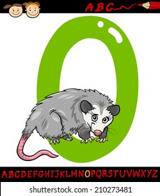 Cartoon Vector Illustration of Capital Letter O from Alphabet with Opossum Animal for Children Education