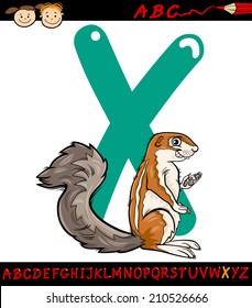 Cartoon Vector Illustration of Capital Letter X from Alphabet with Xerus Animal for Children Education