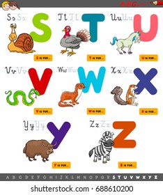 Cartoon Vector Illustration of Capital Letters Alphabet Set with Animal Characters for Reading and Writing Education for Children from S to Z