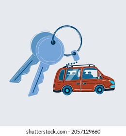 Ilustración vectorial de dibujos animados del anillo de la llave del coche sobre fondo blanco.