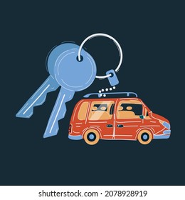 Cartoon vector illustration of car key on dark background.