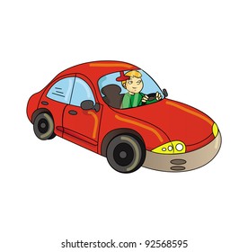 cartoon vector illustration of a car red