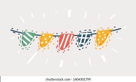 Cartoon vector illustration of Carnival garland with flags. Decorative colorful party pennants for birthday celebration, festival and fair decoration.  