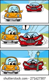 Cartoon Vector Illustration of Cars on the Road Comic Story