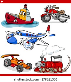 Cartoon Vector Illustration of Cars and Trucks Vehicles and Machines Comic Characters Set for Children