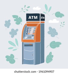 Cartoon vector illustration of cash machine. ATM on white.