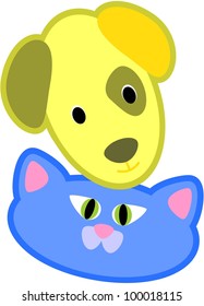 Cartoon vector illustration of a cat and dog head