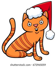 Cartoon Vector Illustration of Cat or Kitten Animal Character on Christmas Time