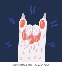 Cartoon vector illustration of Cat paw show sign Rock and Roll over dark backround