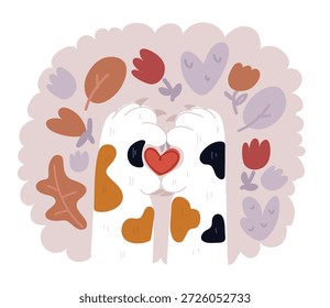 Ilustração do vetor do desenho animado da pata do gato mostrando o símbolo do coração.