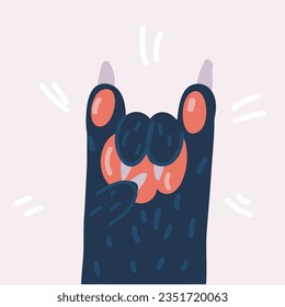 Cartoon vector illustration of Cat paws shows rock sign