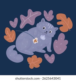 Cartoon vector illustration of cat playing toy