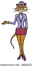 cartoon vector illustration of a cat stewardess