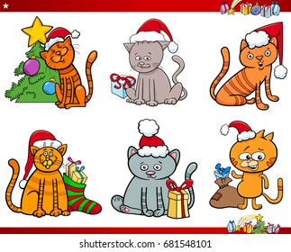 Cartoon Vector Illustration of Cats Animal Characters on Christmas Time Set