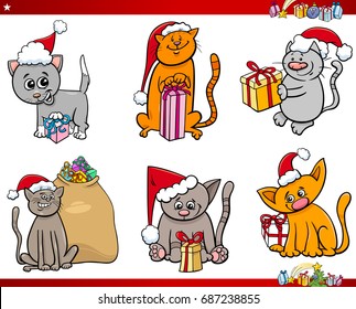 Cartoon Vector Illustration of Cats Animal Characters Set on Christmas Time