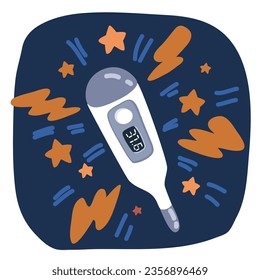 Ilustración vectorial de dibujos animados del termómetro Celsius sobre el fondo oscuro