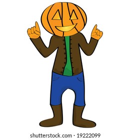 Cartoon vector illustration of a cartoon character with a pumpkin head