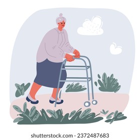 Cartoon vector illustration of Character set, grandmother granny with a paddle walker and an elderly woman