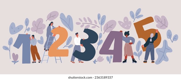 Cartoon vector illustration of Characters with big numbers. 1,2,3,4,5 svg