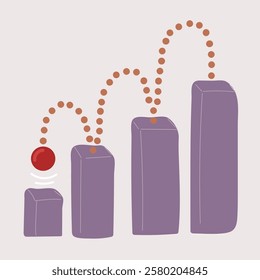 Cartoon vector illustration of Chart bar with falling arrow. Graph trending downwards. Recession of the economy, step down, Falling bar, bankruptcy, budget recession. Fall and changes in value