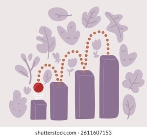 Cartoon vector illustration of Chart bar with falling arrow. Recession of the economy, step down, Falling bar, bankruptcy, budget recession, Trade arrow. Fall and changes in value