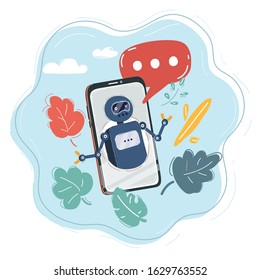 Cartoon vector illustration of Chat bot concept. chat bot on smartphone. Фn automated script of the conversation concept.