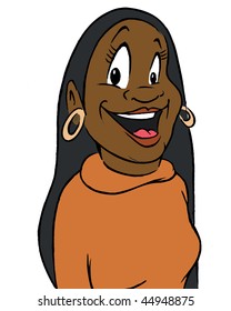 cartoon vector illustration cheerful black lady