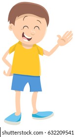 Cartoon Vector Illustration of Cheerful Boy Kid Character