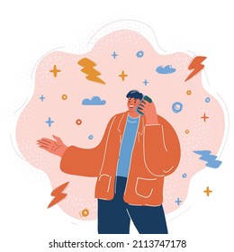 Cartoon vector illustration of cheerful man talking on the phone
