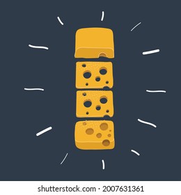 Cartoon vector illustration of cheese slices on dark background.