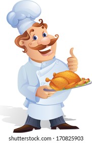 Cartoon vector illustration of a chef in a restaurant 