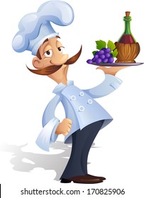 Cartoon vector illustration of a chef in a restaurant 