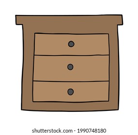Cartoon vector illustration of chest of drawers. Colored and black outlines.