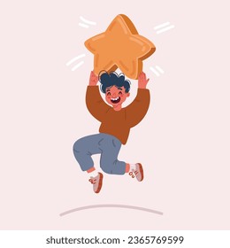Cartoon vector illustration of Child flying on star