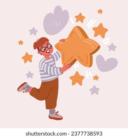 Cartoon vector illustration of Child holding gold star