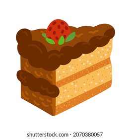 Cartoon vector illustration for children, Cartoon illustration cake with strawberry