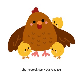 Cartoon vector illustration for children, Cartoon characters chicken and small chicks