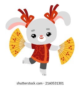 Cartoon vector illustration for children, Chinese new year character rabbit and fans