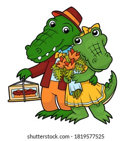 Cartoon vector illustration for children, Cute crocodiles on a date