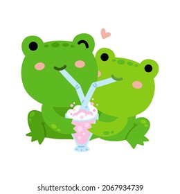 Cartoon vector illustration for children, Cartoon cute characters two frogs and milkshake