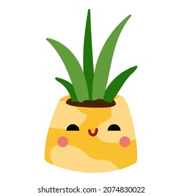 Cartoon vector illustration for children, Cute houseplant in a pot