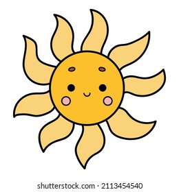 Ilustración vectorial de dibujos animados para niños, sol de personajes bonitos
