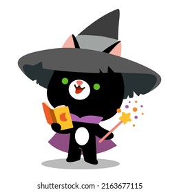 Cartoon Vector Illustration For Children, Cute Wizard Cat With Magic Wand