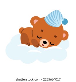 Cartoon vector illustration for children, Cute bear sleeps on a cloud