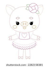 Cartoon vector illustration for children, cute character ballerina pig