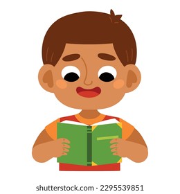 Cartoon vector illustration for children, Cute cartoon boy reading a book