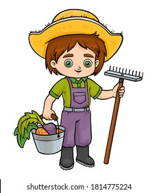 Cartoon Vector Illustration Children Farmer Boy Stock Vector (Royalty ...