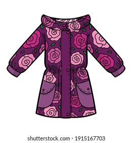 Cartoon vector illustration for children, Girls parka jacket with a roses pattern